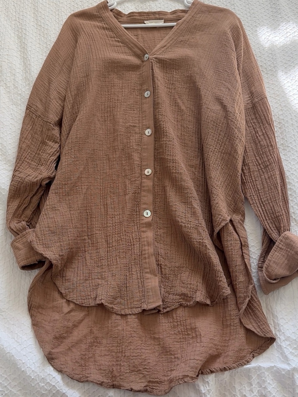 Monday Swimwear Relaxed Button-Front Top in Dusty Brown